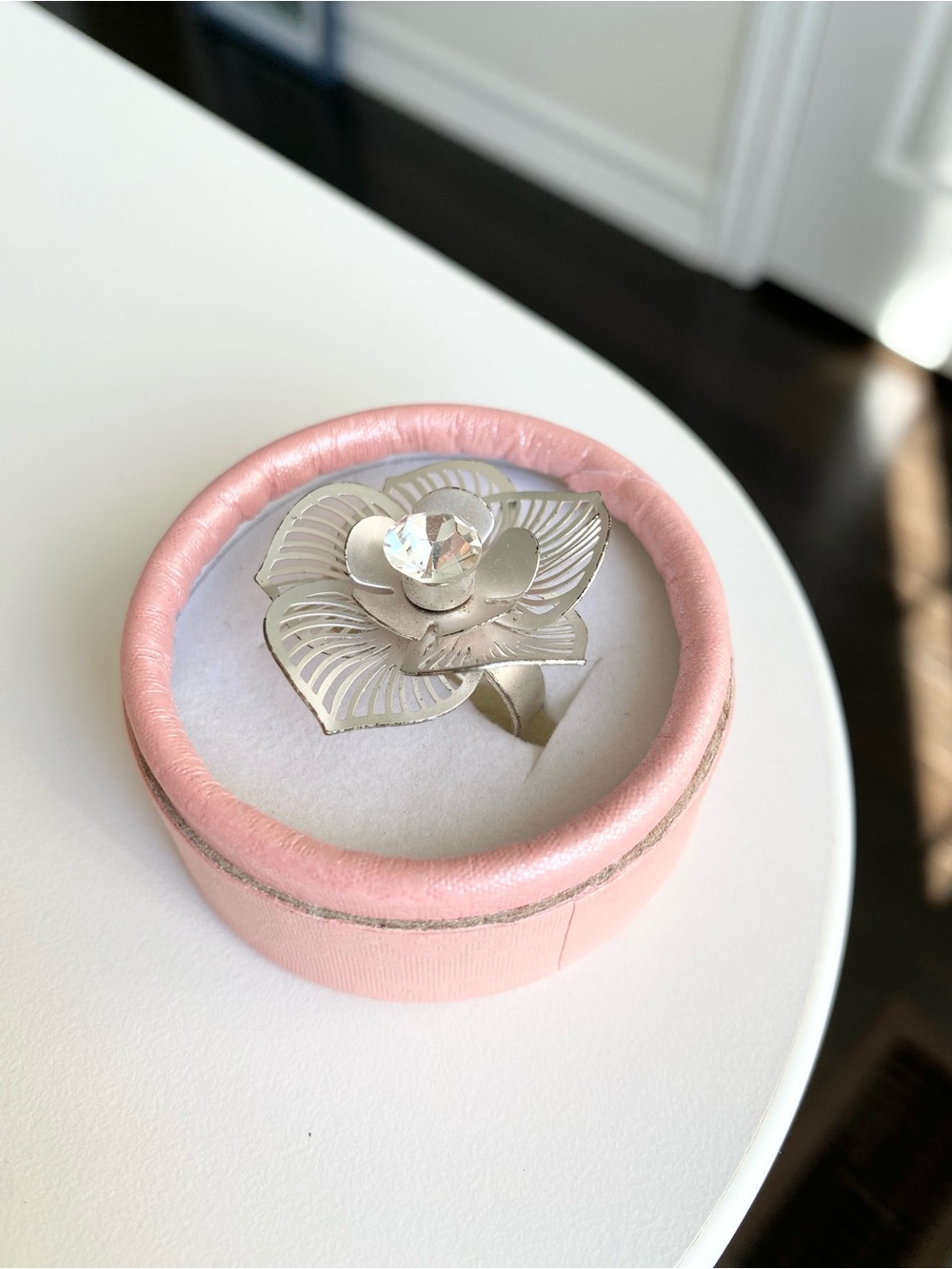 Silver Tone Adjustable Flower Ring